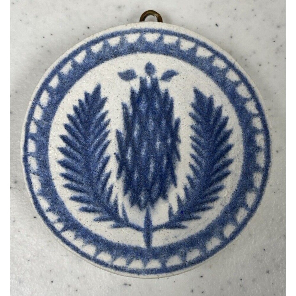Vtg Thistle Buttermould Butter Mold Clay Country Farmhouse Decor Blue White